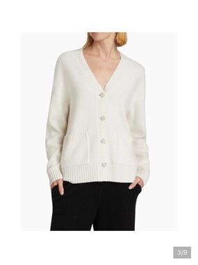 White V-Neck Button Front Women's Cardigan Sweater Cashmere Guest in Residence